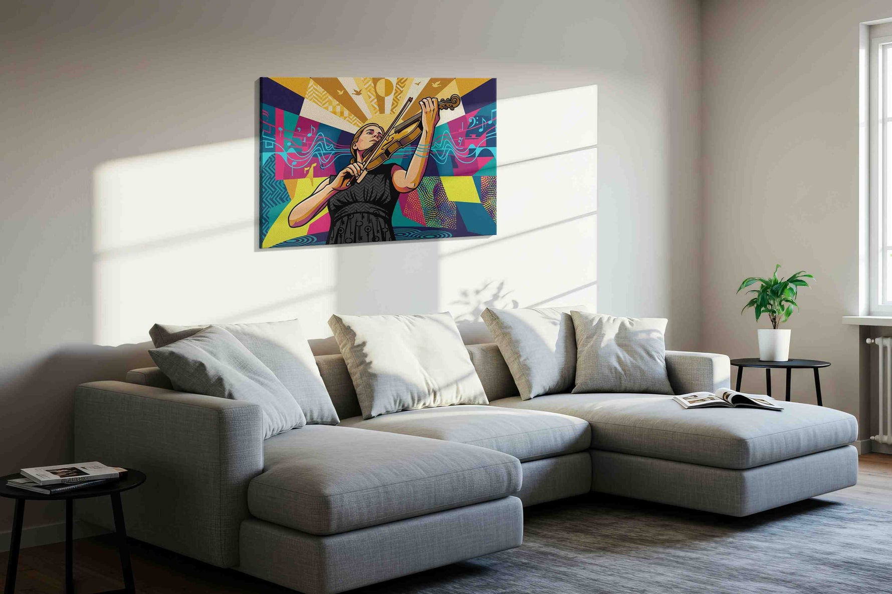 Symphonic Sunrise music canvas print in a living room scene