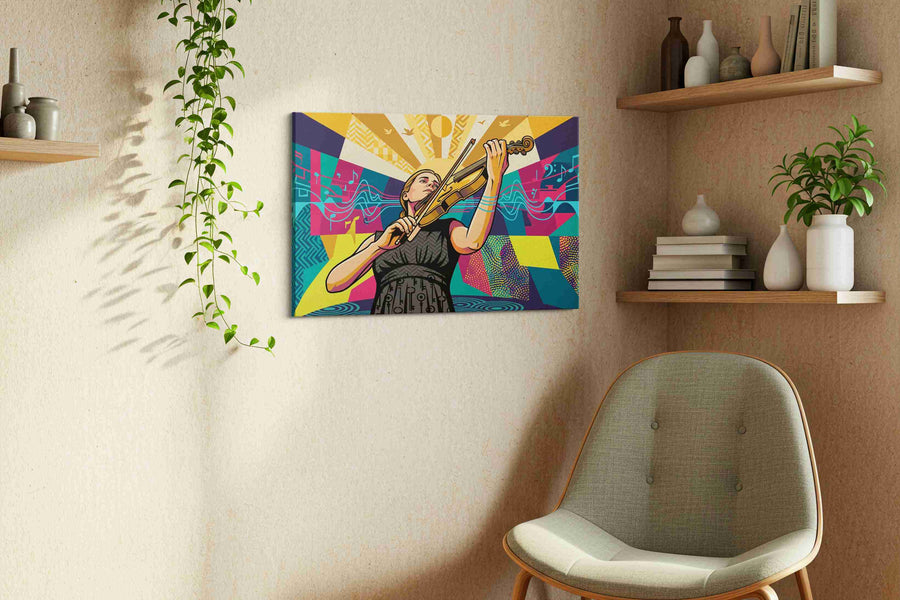Symphonic Sunrise music canvas print, displayed in a living room