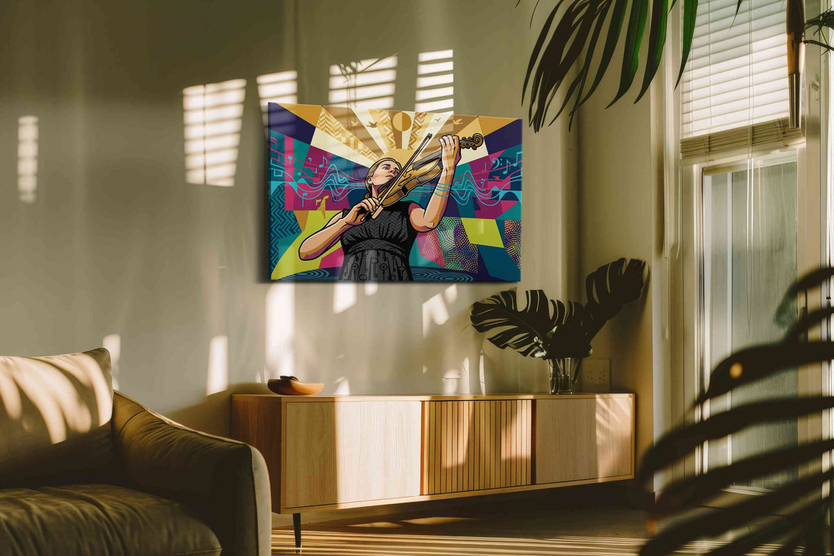 Symphonic Sunrise music canvas print, on wall, lifestyle preview