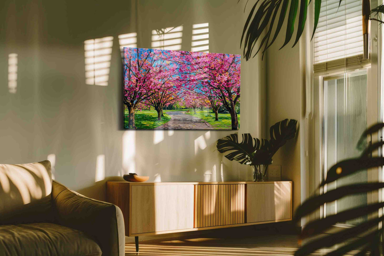 Blossoming Pathway of Tranquility - Spring, Spring Wall Art, Seasonal Canvas Print, Fresh Decor