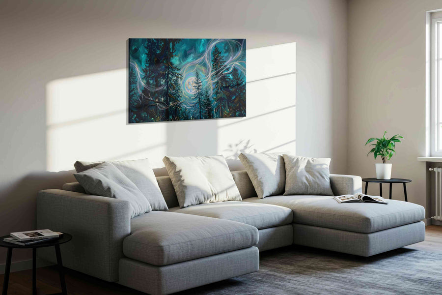 Enchanted Forest Glow fantasy canvas print, displayed in a living room