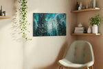 Enchanted Forest Glow fantasy canvas print styled in a living room