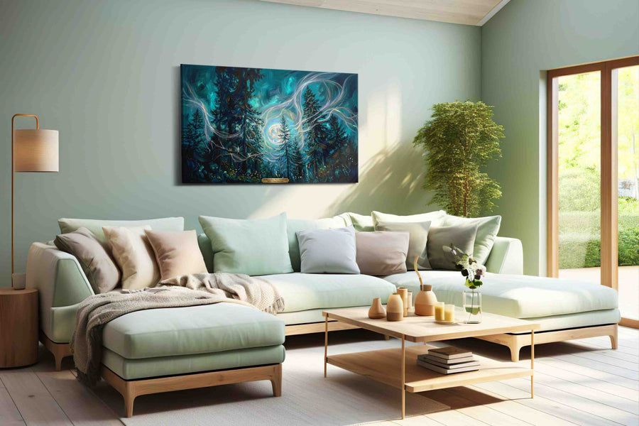 Enchanted Forest Glow fantasy canvas print, hanging on wall