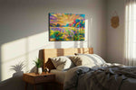 Radiant Meadow Symphony spring canvas print, displayed in a bedroom