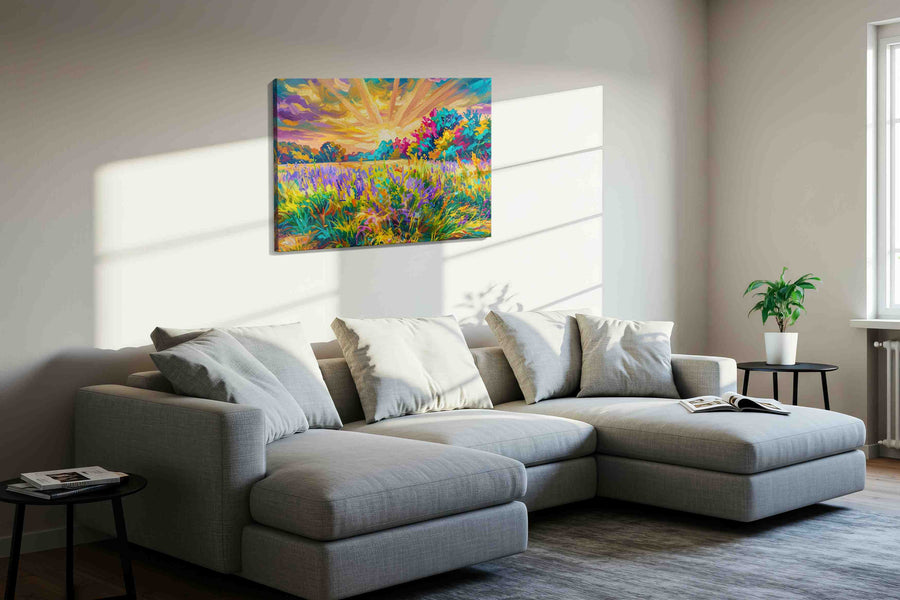 Radiant Meadow Symphony spring canvas print in a living room scene