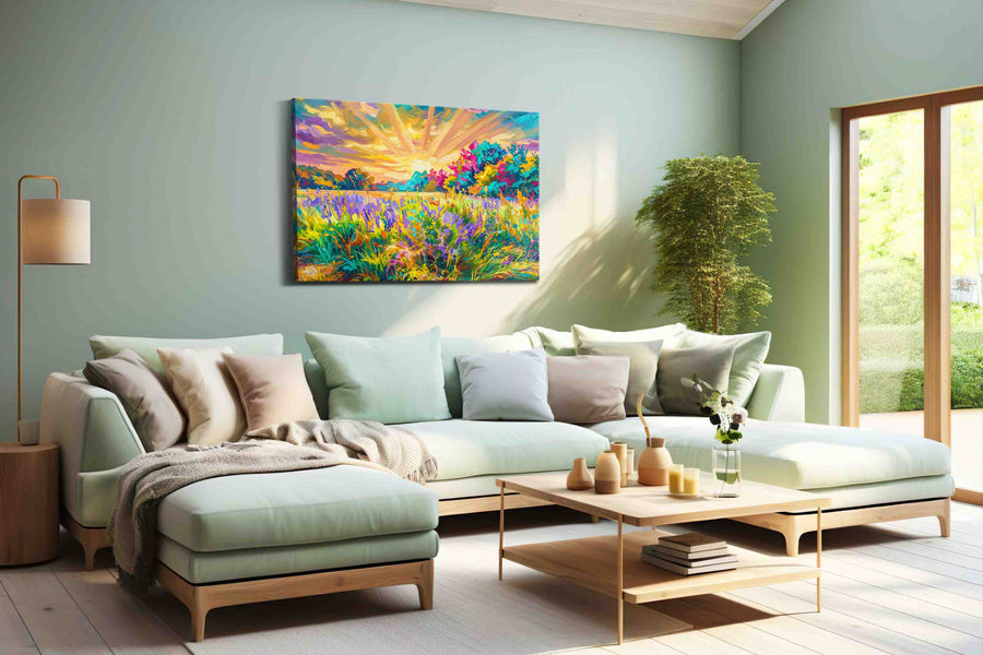 Radiant Meadow Symphony spring canvas print, hanging on wall