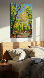 Sunlit Symphony in Bloom spring canvas print, displayed in a bedroom