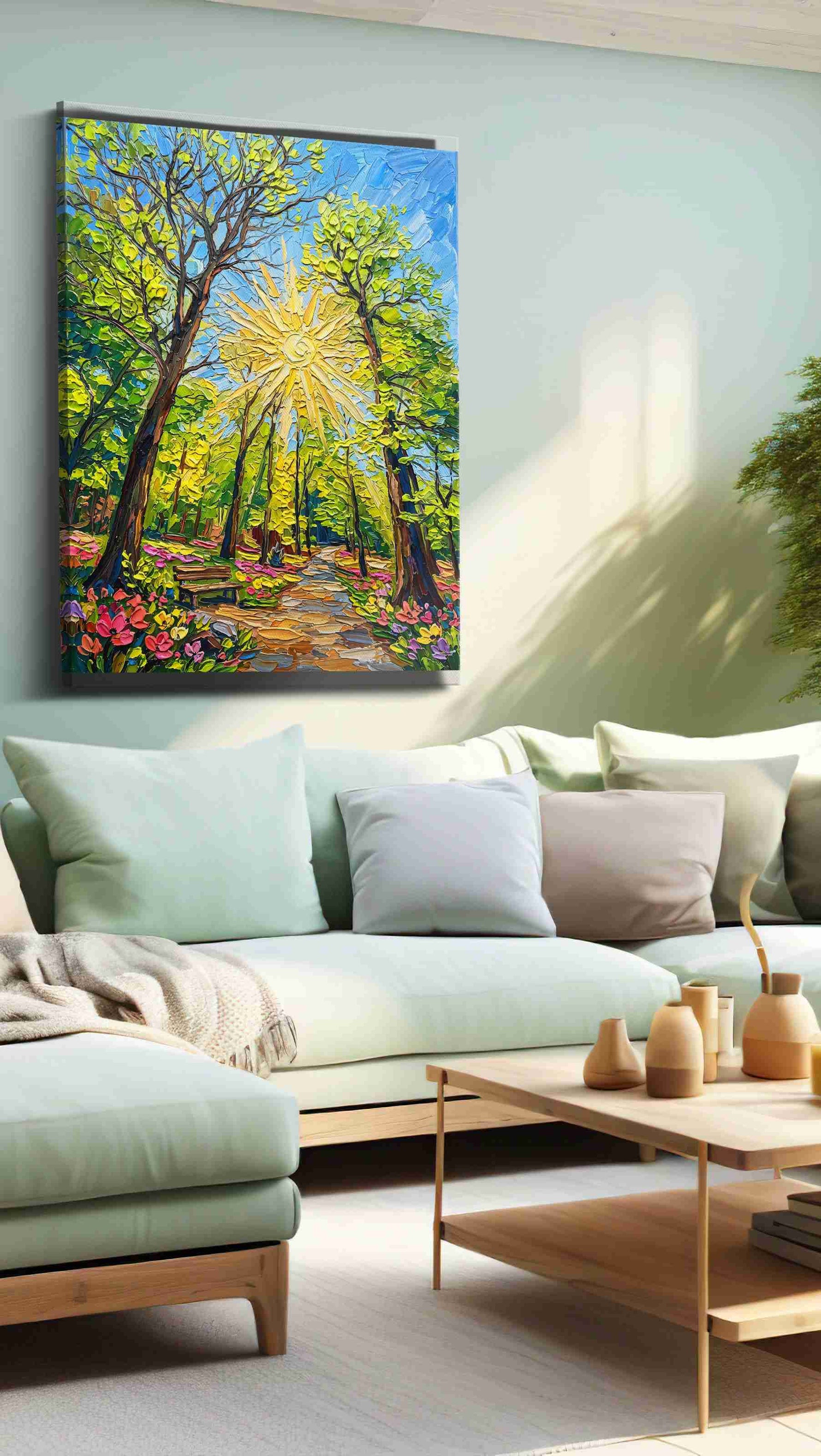 Sunlit Symphony in Bloom spring canvas print, hanging on wall