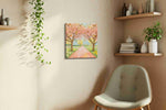 Whimsical Blossoms and Chirping Melodies spring canvas print in a living room scene