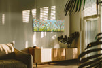 Whimsical Garden Serenade spring canvas print in a hung canvas mockup