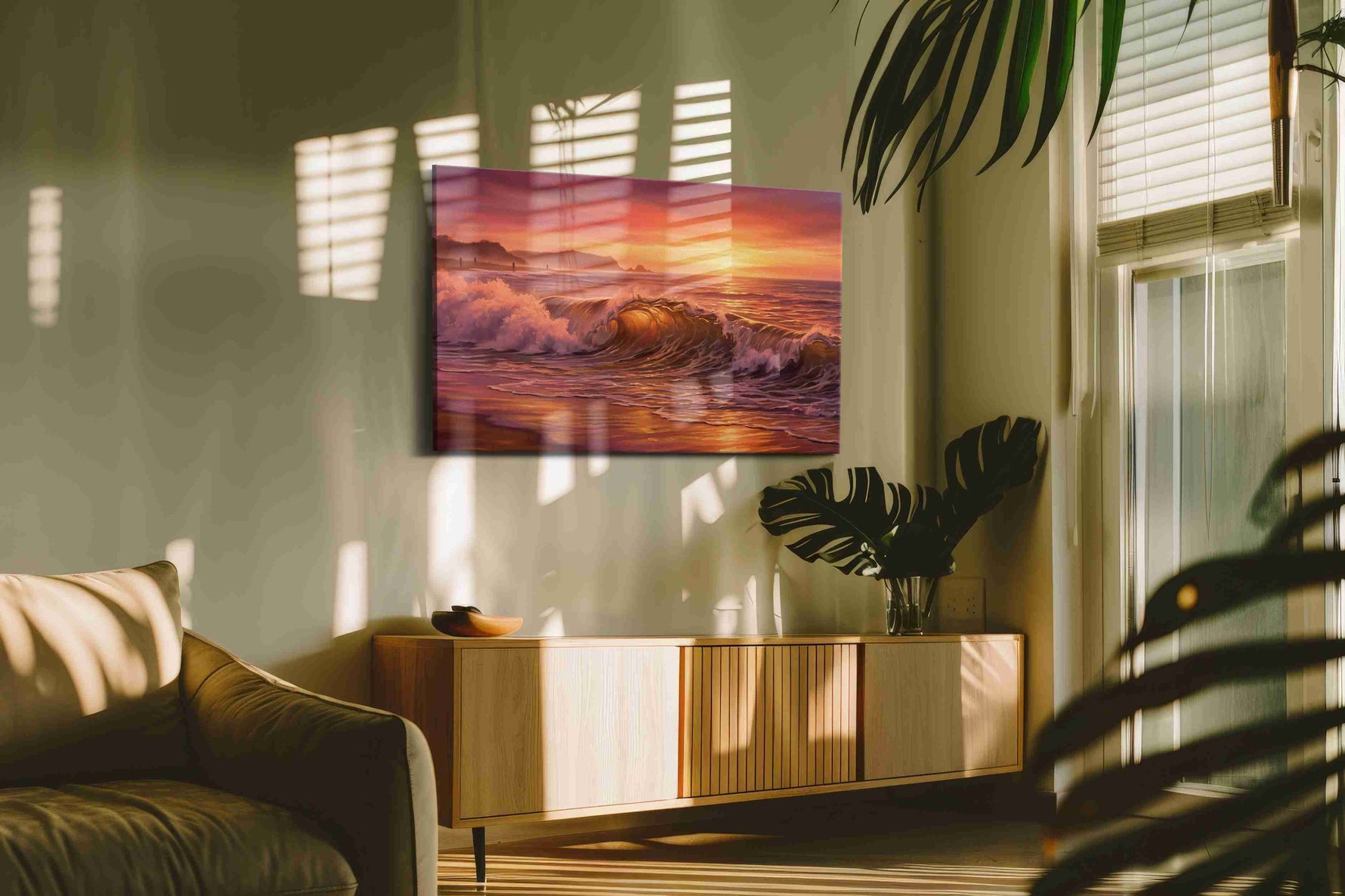 Ember Waves of Harmony beach canvas print, on wall, lifestyle preview
