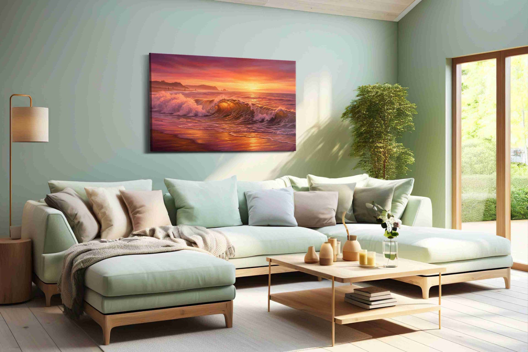 Ember Waves of Harmony beach canvas print, hanging on wall