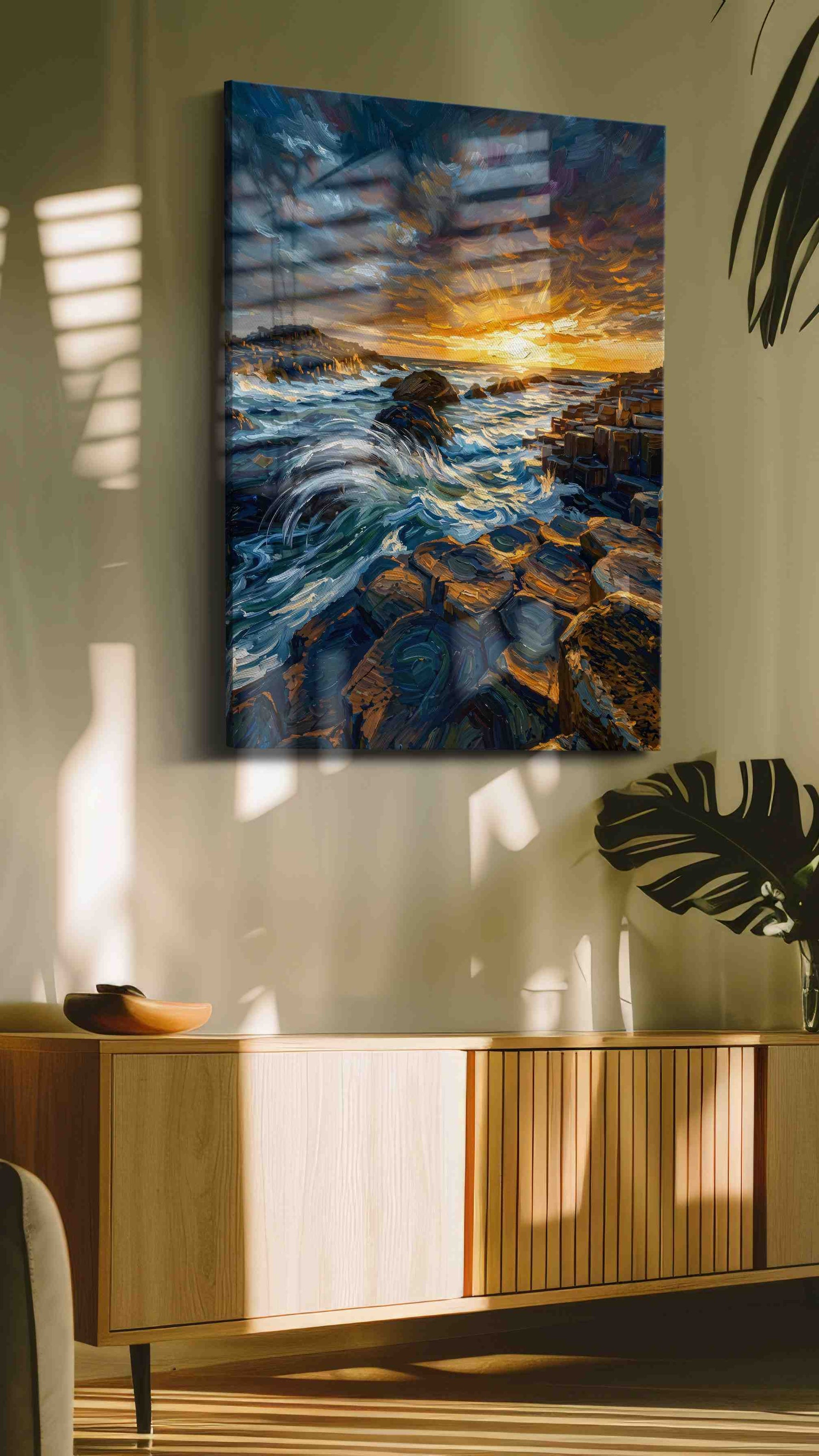 Eternal Dance of Waves and Stone ocean canvas print, displayed in a living room