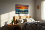 Eternal Waves of Sunrise ocean canvas print, displayed in a bedroom