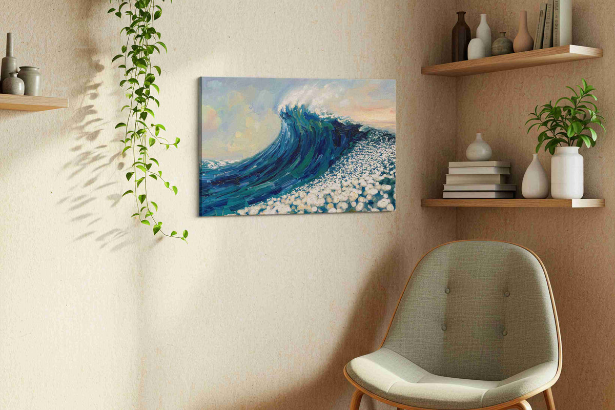 Ethereal Ocean Surge ocean canvas print in a living room scene