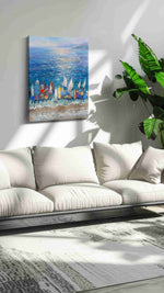 Serenade of Sails at Sunset sailing canvas print in a hung canvas mockup