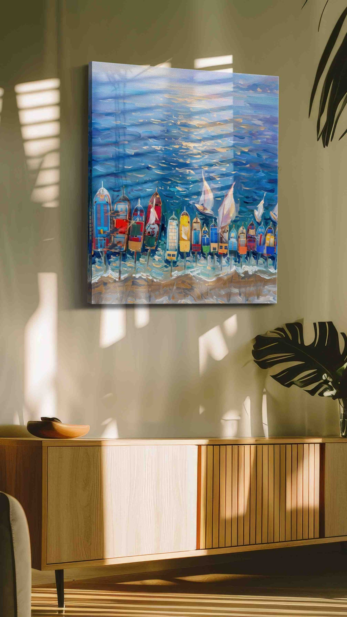 Serenade of Sails at Sunset sailing canvas print, hanging on wall