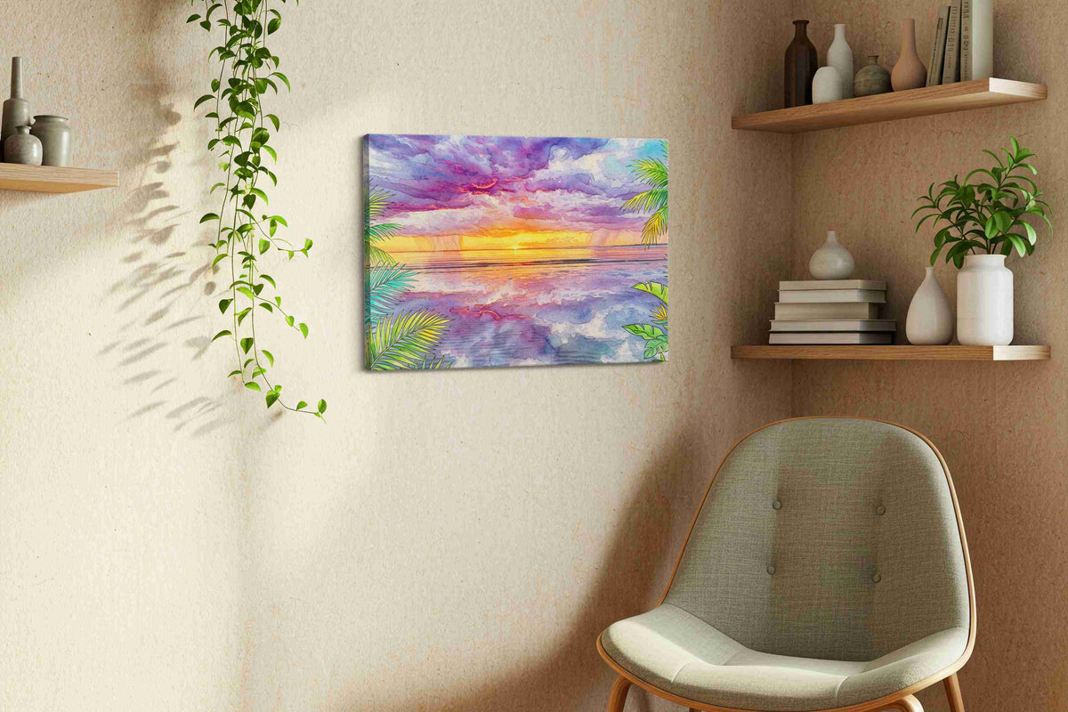 Sunset Symphony Over the Sea beach canvas print, hanging on wall — view 4