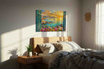 Sunset Vista from the Cottage summer canvas print, displayed in a bedroom