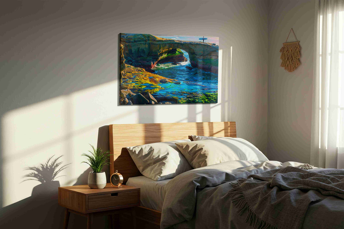 Surf's Edge Dreamscape ocean canvas print, displayed in a bedroom
