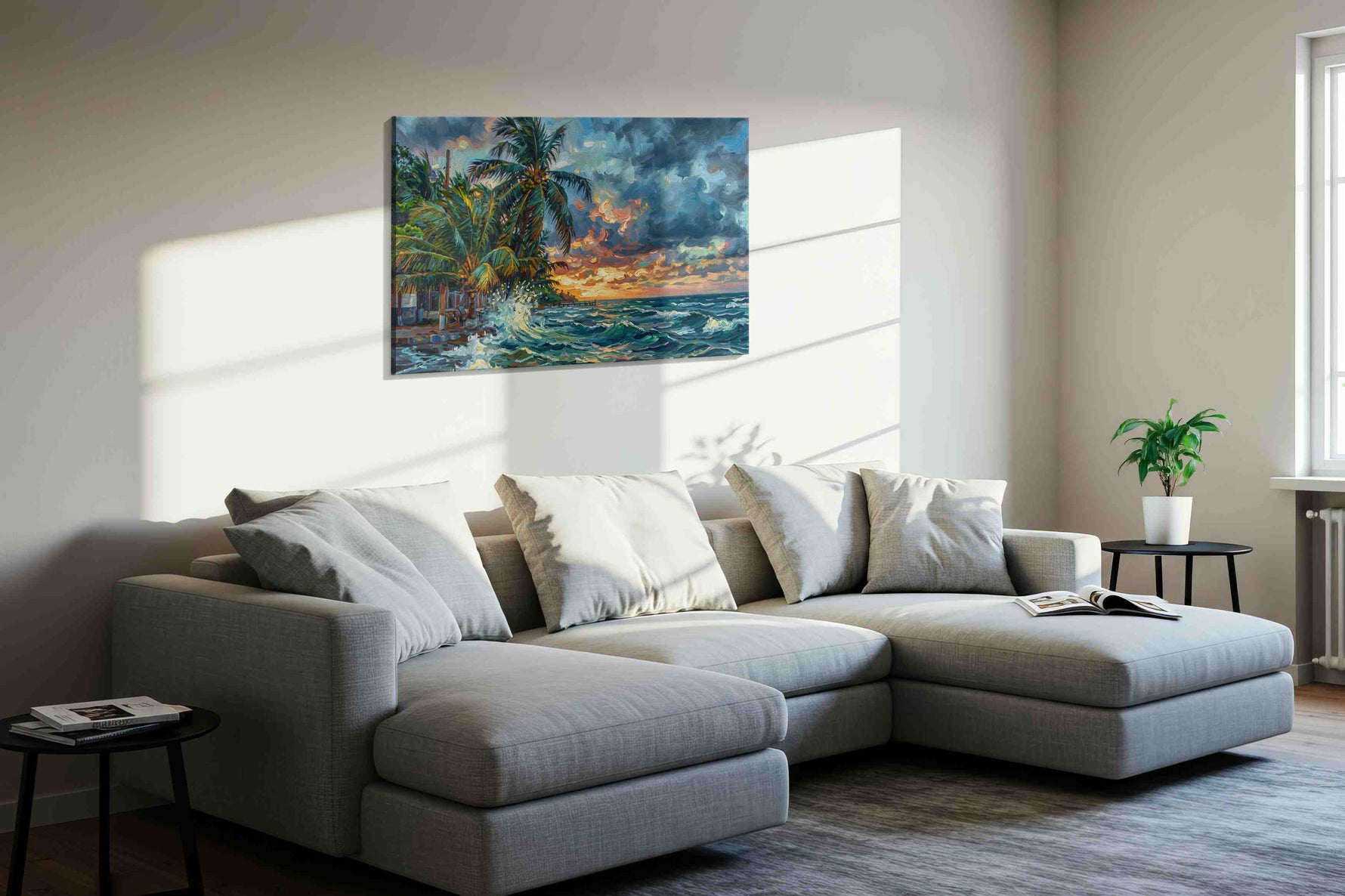 Tropical Storm Symphony ocean canvas print in a living room scene