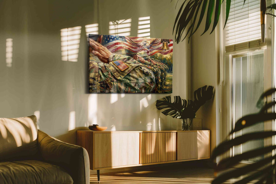 Eagle's Valor patriotic canvas print, on wall, lifestyle preview