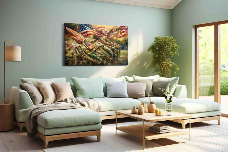 Eagle's Valor patriotic canvas print, hanging on wall