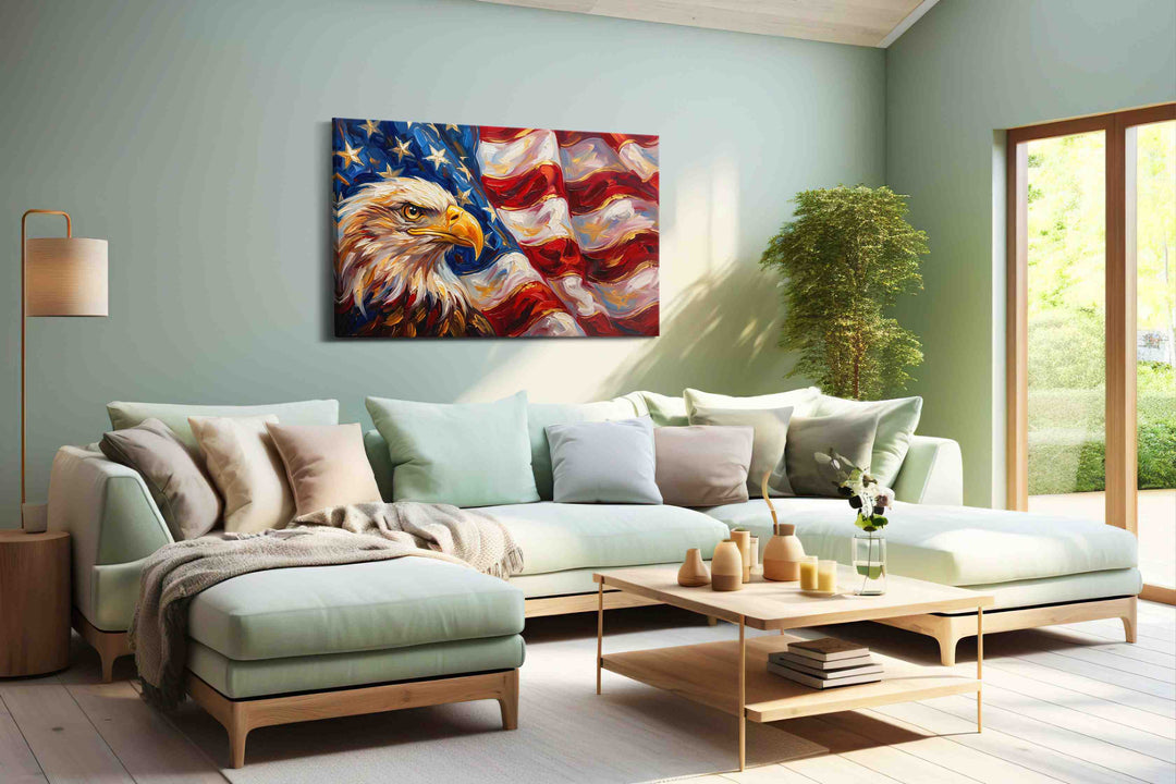 Majestic Freedom's Gaze - Patriotic Wall Art, American Flag Canvas, USA Decor