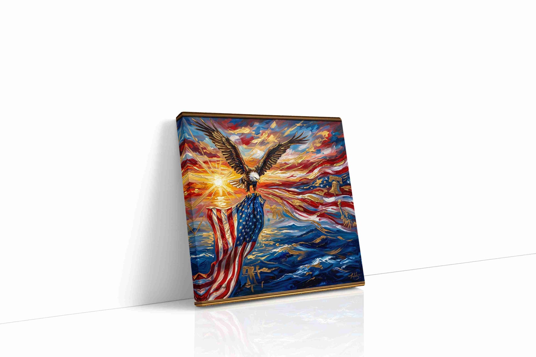 Soaring Freedom's Radiance patriotic canvas print gallery-wrapped square canvas studio shot