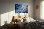 Urban Skies of Independence patriotic canvas print, displayed in a bedroom