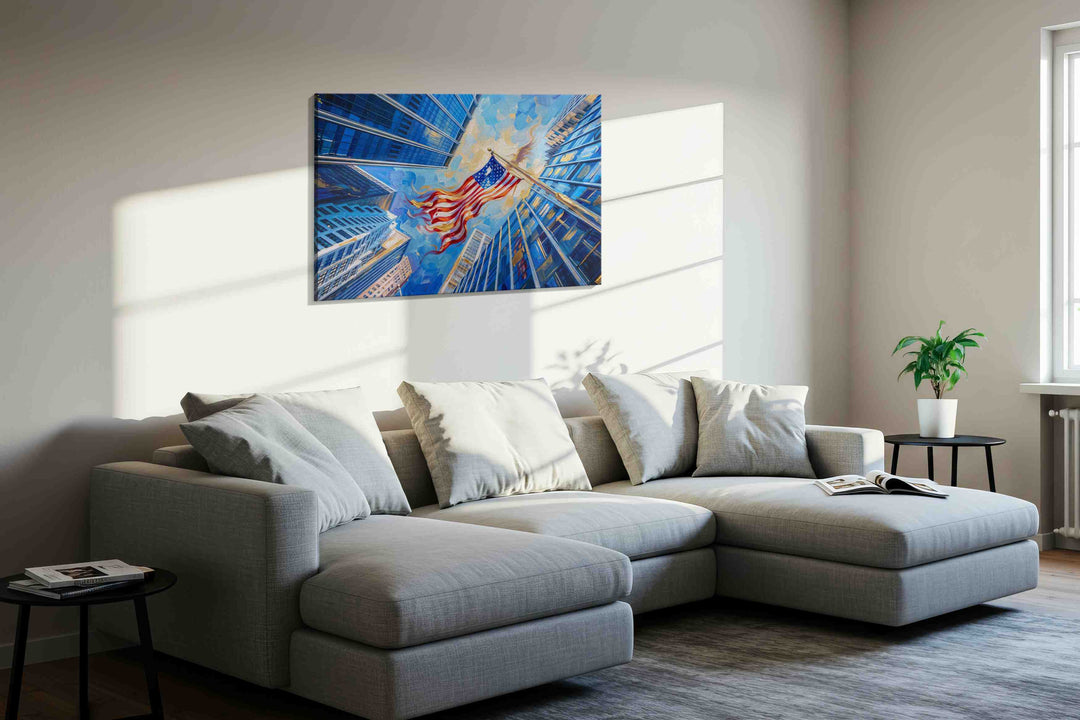 Urban Skies of Independence - Patriotic Wall Art, American Flag Canvas, USA Decor
