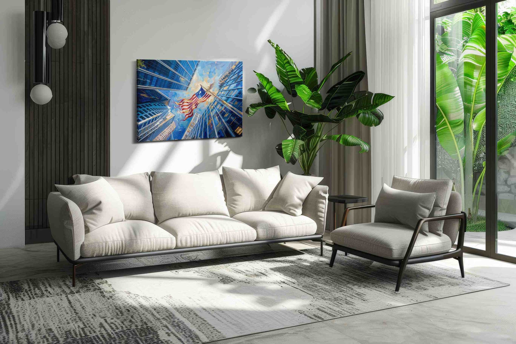 Urban Skies of Independence patriotic canvas print in a hung canvas mockup