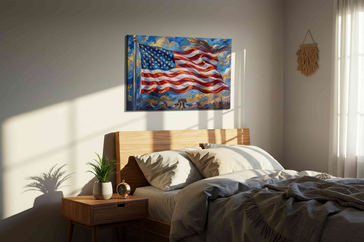 Whispers of Freedom patriotic canvas print, displayed in a bedroom