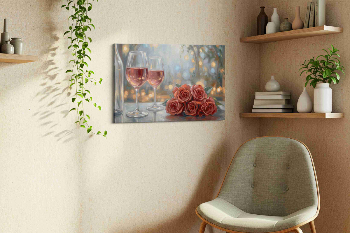 Ethereal Evening Toast romance canvas print, displayed in a living room