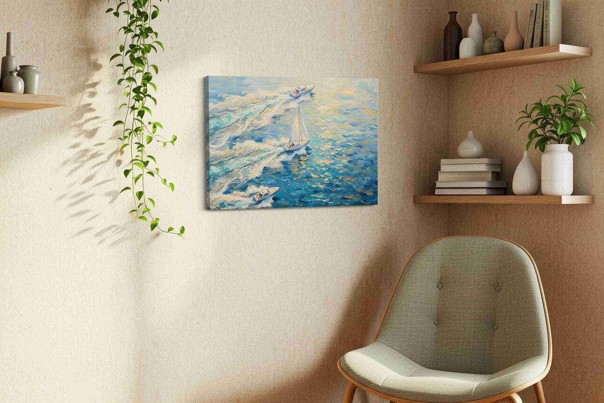 Chasing the Horizon sailing canvas print in a living room scene