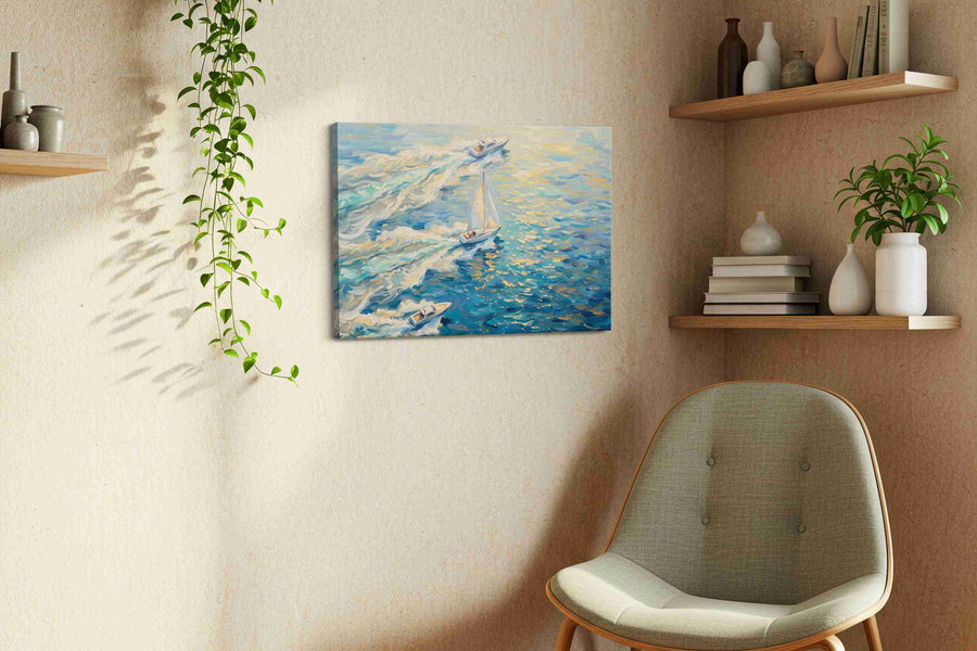 Chasing the Horizon sailing canvas print in a living room scene