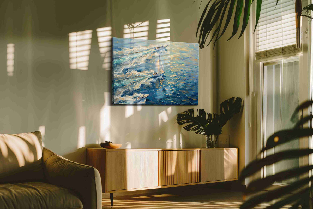 Chasing the Horizon sailing canvas print, on wall, lifestyle preview