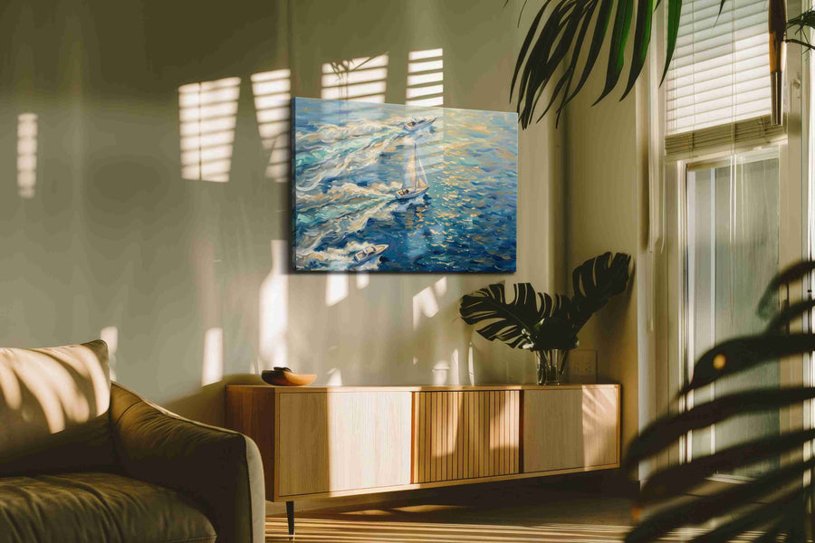 Chasing the Horizon sailing canvas print, on wall, lifestyle preview