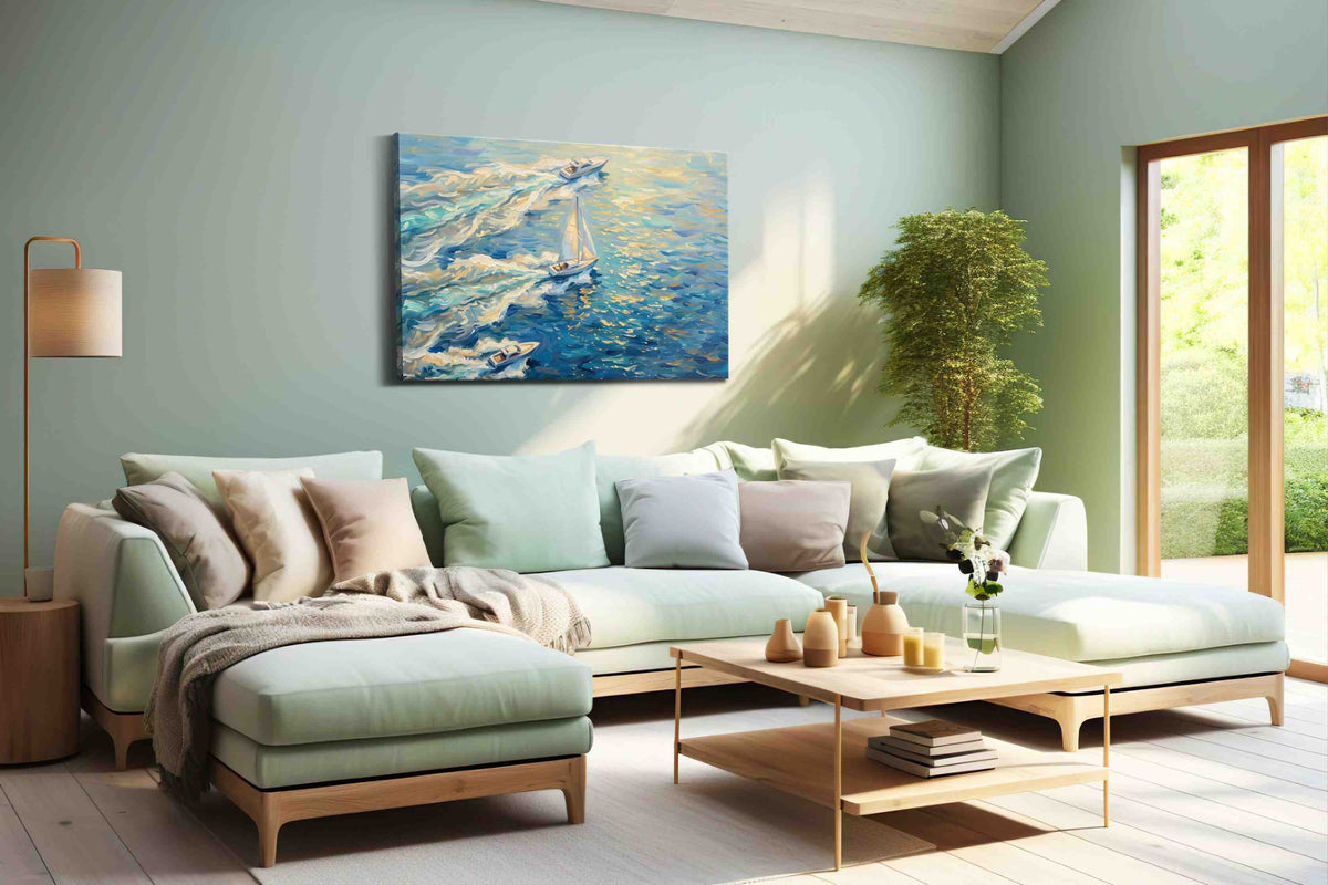 Chasing the Horizon sailing canvas print, hanging on wall
