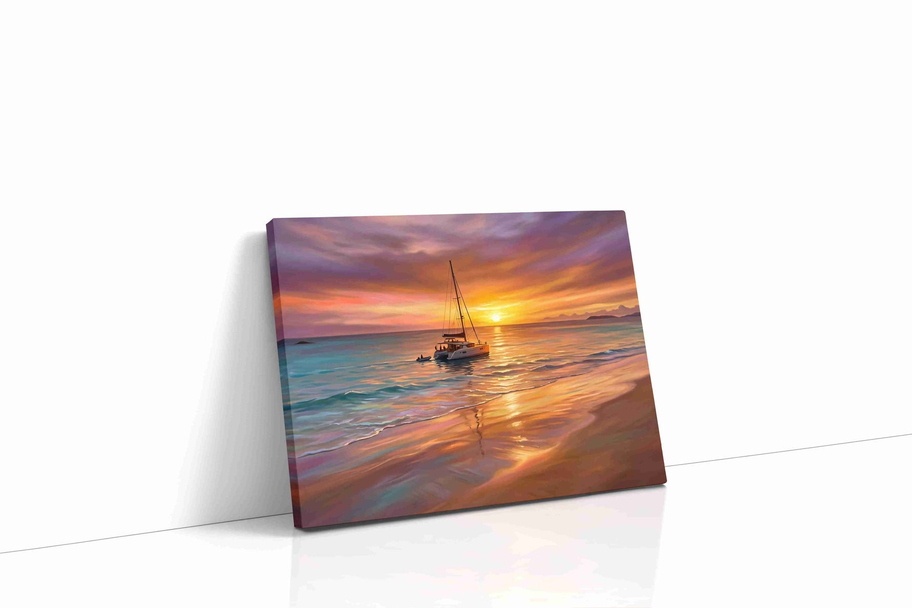 Sailing into Sunset Serenity beach canvas print, gallery-wrapped, ready to hang