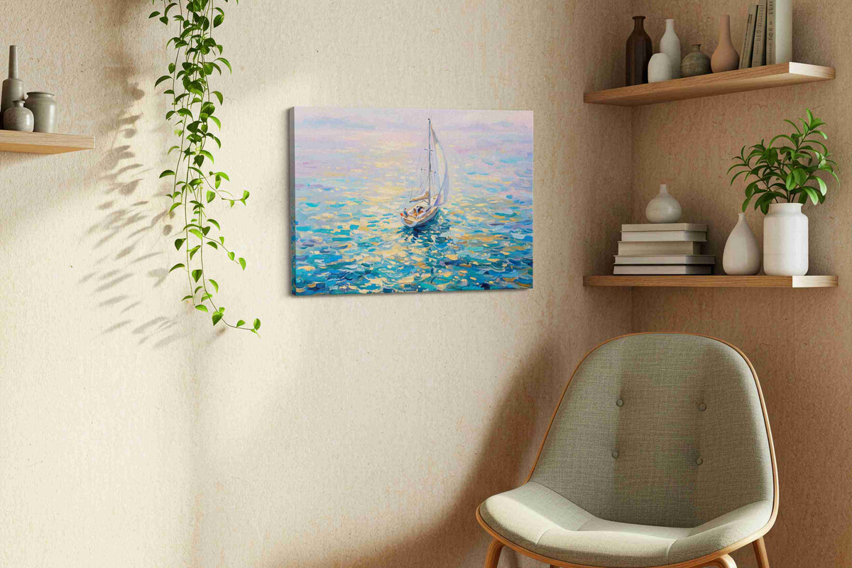 Serenade of the Sea Breeze sailing canvas print styled in a living room