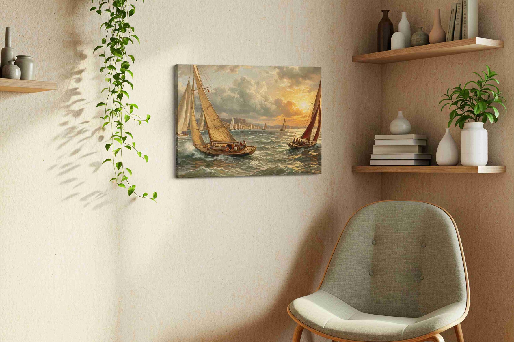Sunset Regatta Serenity - Nautical Wall Art, Sailing Canvas Print, Maritime Decor