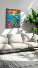 Ocean Symphony at Sunset sealife canvas print, on wall, lifestyle preview