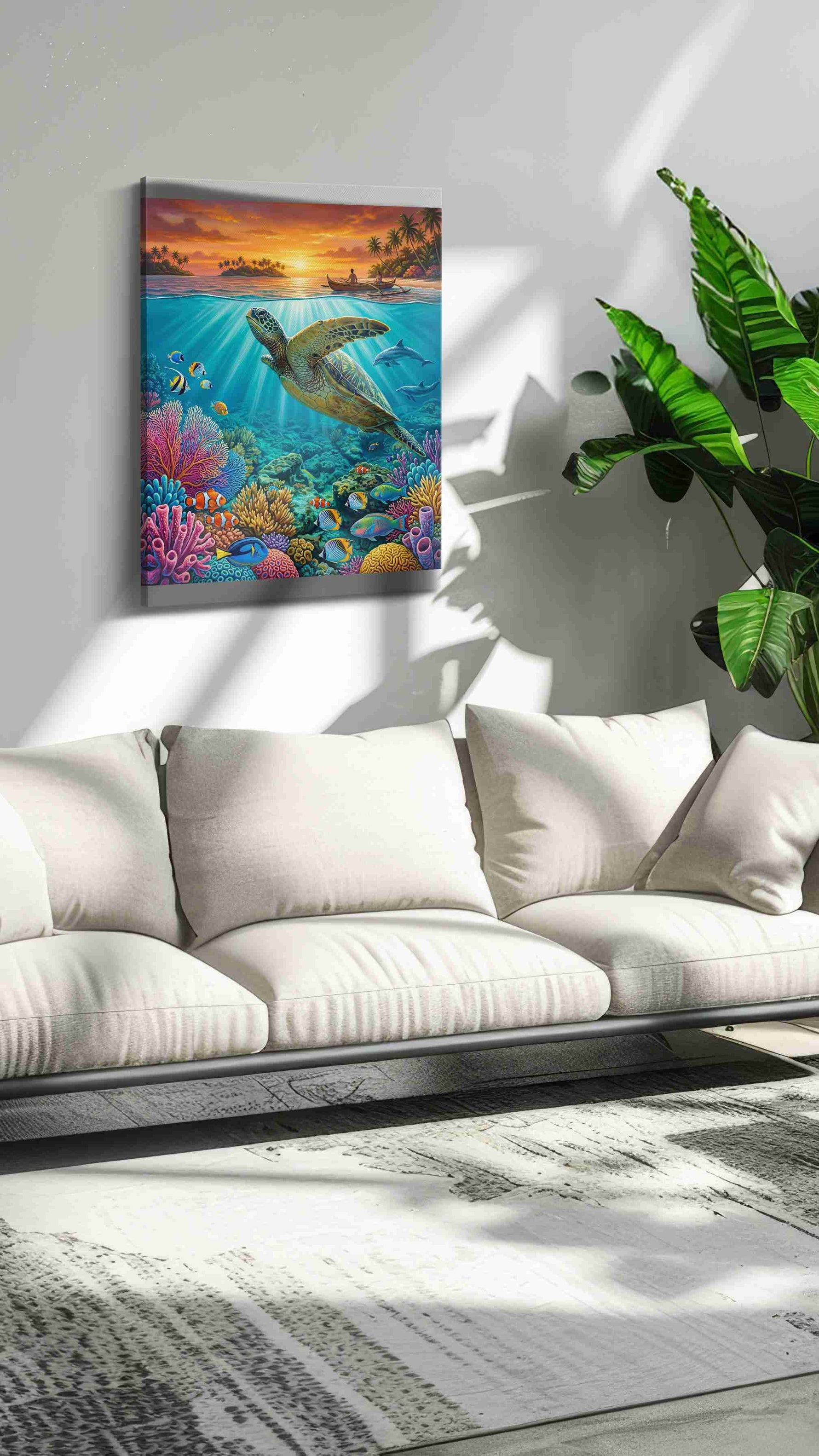 Ocean Symphony at Sunset sealife canvas print, on wall, lifestyle preview