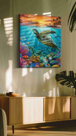 Ocean Symphony at Sunset sealife canvas print in a hung canvas mockup