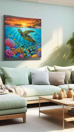 Ocean Symphony at Sunset sealife canvas print, hanging on wall