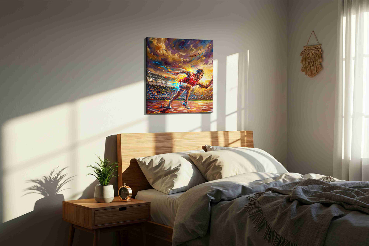 Velocity Burst sports canvas print, displayed in a bedroom