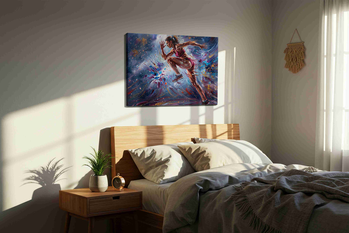 Whirlwind Athlete sports canvas print, displayed in a bedroom