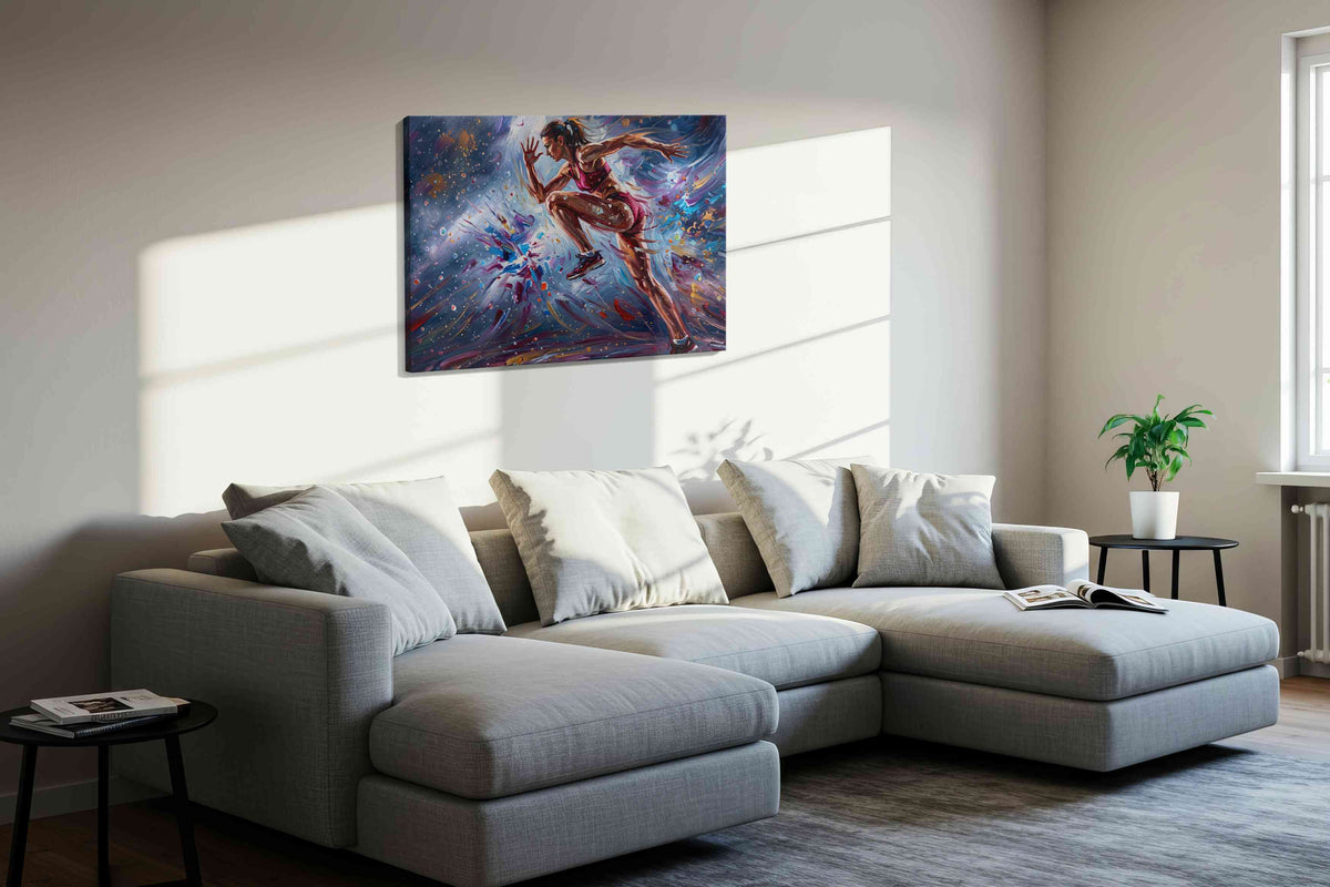 Whirlwind Athlete sports canvas print, displayed in a living room