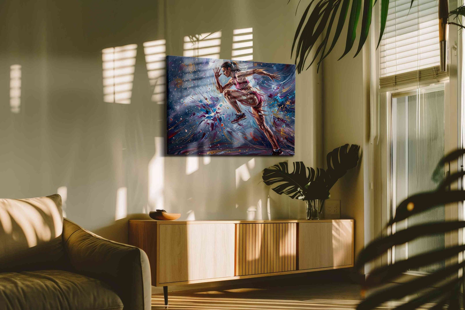 Whirlwind Athlete sports canvas print in a contemporary interior mockup